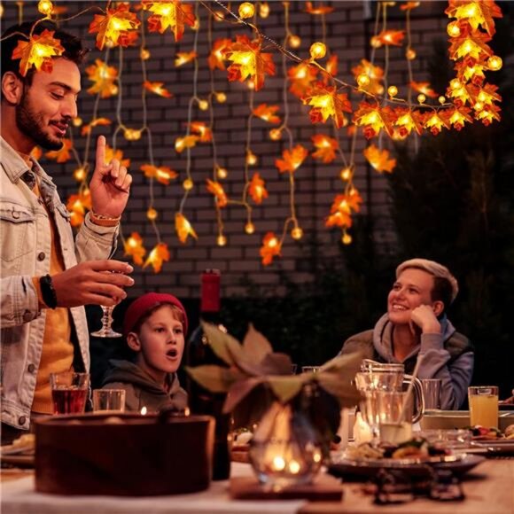 32Ft Fall Decor Lighted Maple Leaf Garlands Thanksgiving Halloween Fall - Picture 5 of 8